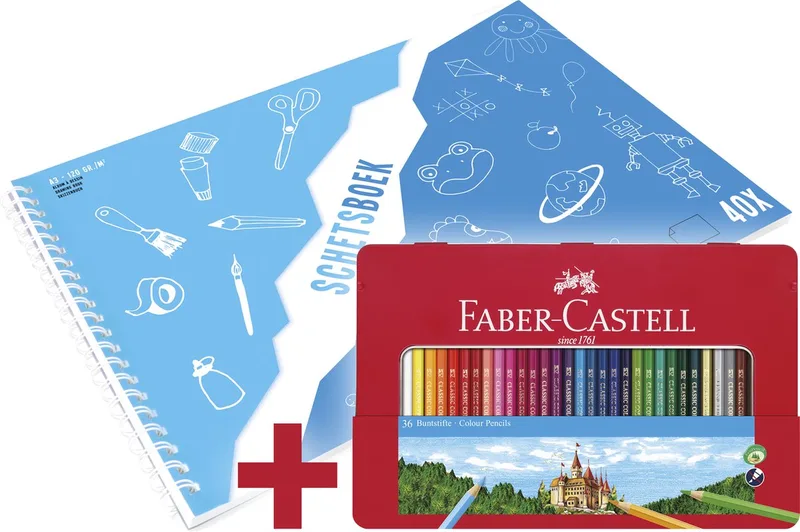 kleurpotloden set - Castle - 36 stuks + A3 Kangaro schetsboek - FC-115886-A by Faber-Castell in 36 kleuren assorti – product photo