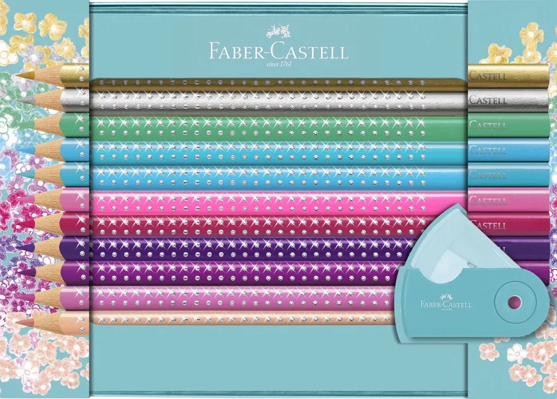 kleurpotloden - Sparkle - 20 stuks - mini puntenslijper - in blik - FC-201641 by Faber-Castell in Assorti – product photo