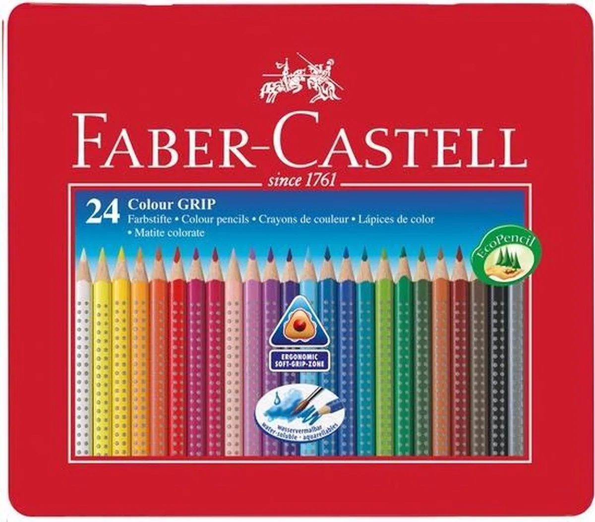 Kleurpotlood Faber Castell GRIP metalen etui a 24 stuks doos met 3 stuks van Faber-Castell in Blauw – productfoto