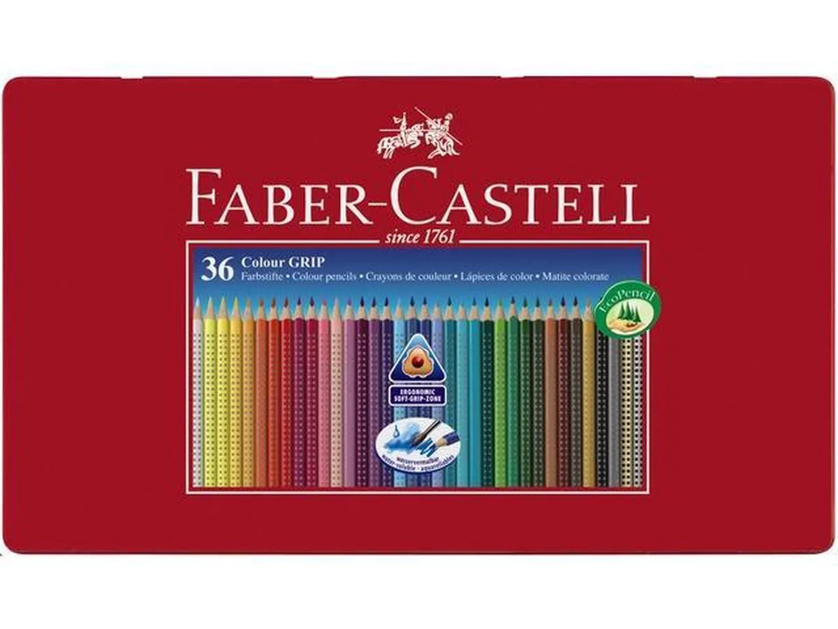 Kleurpotlood Faber Castell GRIP metalen etui a 36 stuks doos met 3 stuks van Faber-Castell in Meerkleurig – productfoto