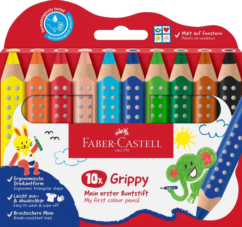 Crayons de couleur Grippy, lot de 10 de Faber-Castell en Kleurpotlood Faber-Castell Grippy XXL Jumbo etui 10 stuks – photo produit