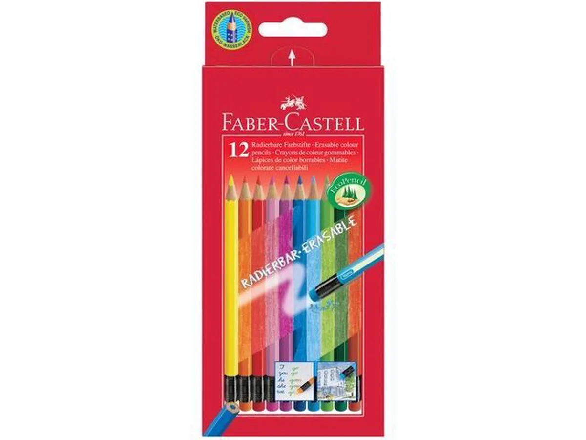 Kleurpotlood Faber Castell uitgumbaar etui à 12 stuks doos met 5 stuks fra Faber-Castell i Multi-coloured – produktbillede