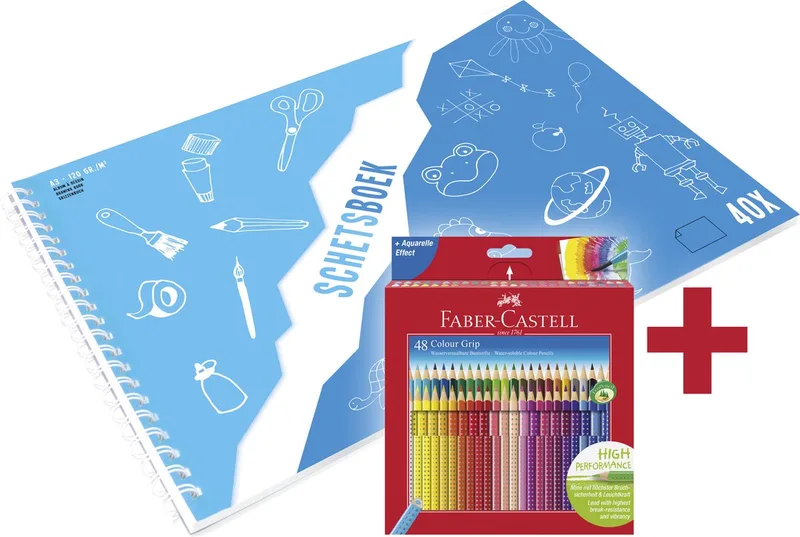 kleurpotlood - Grip - 48 stuks + A3 Kangaro schetsboek GRATIS - wit - 120 grams - 40 vel - FC-112449-A de Faber-Castell en 48 kleuren assorti – photo produit