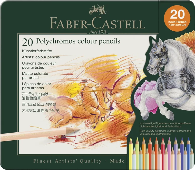 Kleurpotlood - Polychromos - 3,8mm kerndikte - blik à 20 stuks met nieuwe kleuren - FC-110020 by Faber-Castell in Assorti – product photo