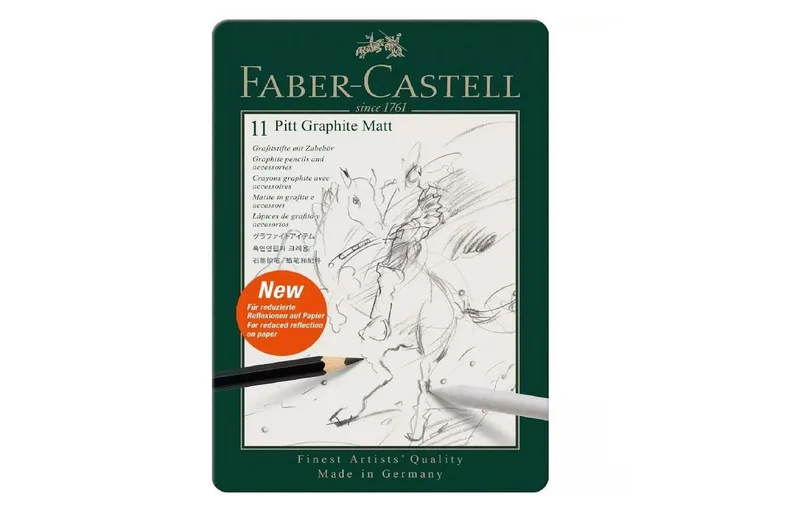 Pitt Graphite Mat Lot de 11 crayons avec accessoires et boîte en métal de Faber-Castell – photo produit