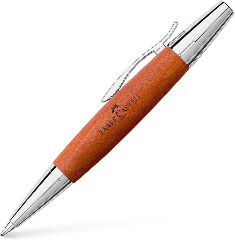 Kugelschreiber e-motion Birnbaumholz/Chrom Braun von Faber-Castell – Produktfoto