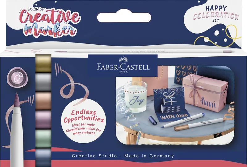 marker - creatief Goldfaber - brushpunt B - set Happy Celebration - FC-161006 de Faber-Castell en Assorti 6 kleuren Happy Celebration Brush – photo produit