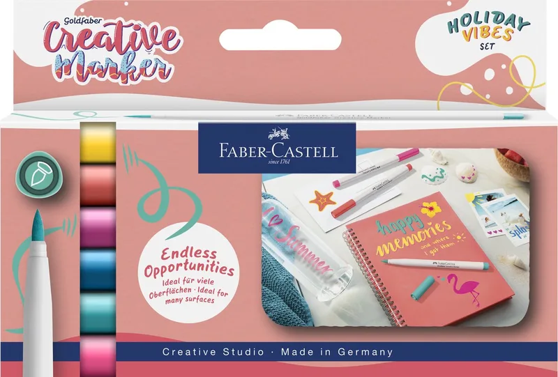 marker - creatief Goldfaber - brushpunt B - set Holiday Vibes - FC-161013 by Faber-Castell in Assorti 6 kleuren Holiday Vibes Brush – product photo