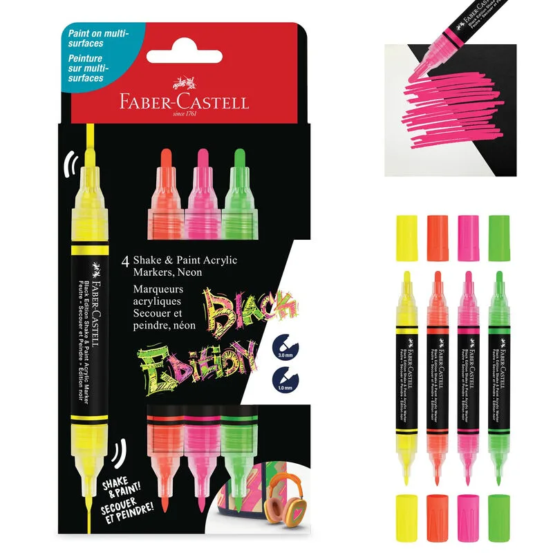 Acrylmarker Faber-Castell Black Edition Shake & Paint 4st. neon kleuren van Faber-Castell – productfoto