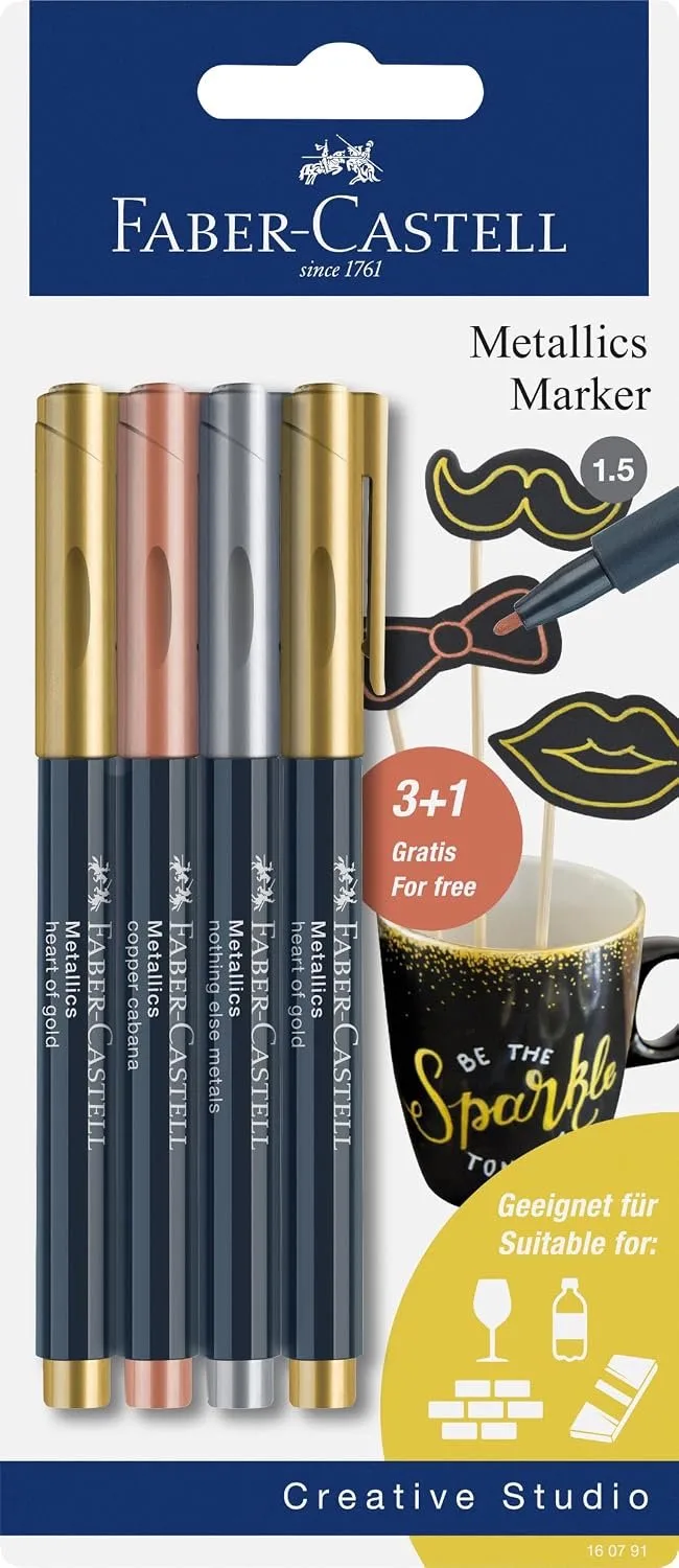 Metallics Markers Set - 4 Stuks, 1.5mm, Diverse Oppervlakken van Faber-Castell in Metallic – productfoto