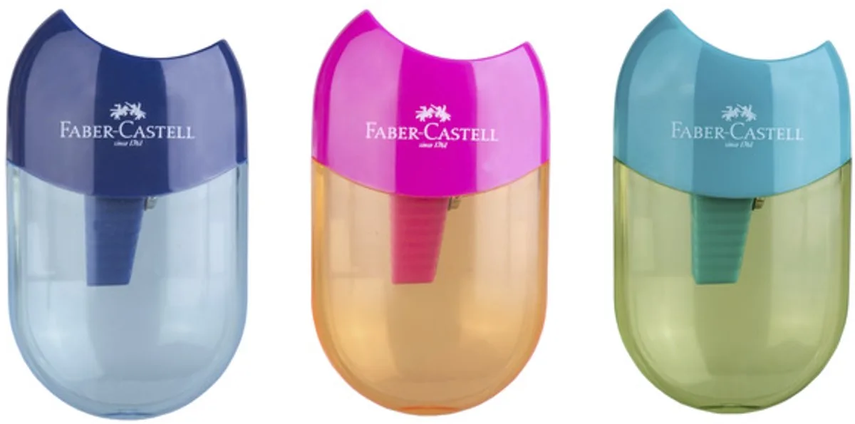 Puntenslijper FC 3 ass. - kleuren display a 12 stuks de Faber-Castell en Bleu, Vert, Rose – photo produit