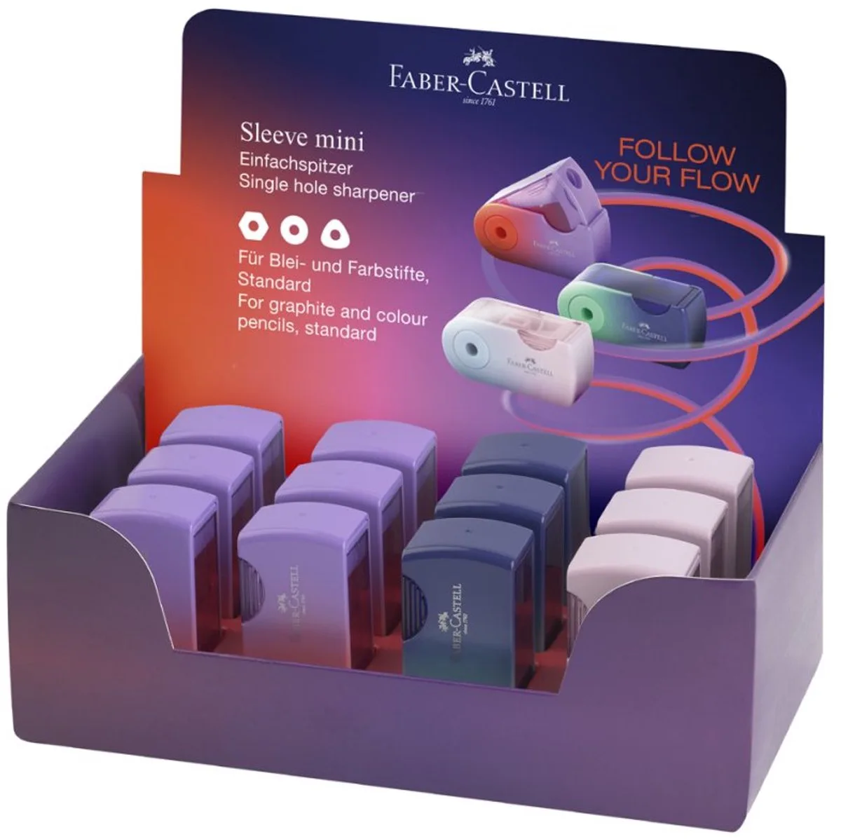 puntenslijper met opvangbakje, metalen inzetstuk, gekleurd gesorteerd de Faber-Castell en Violet – photo produit