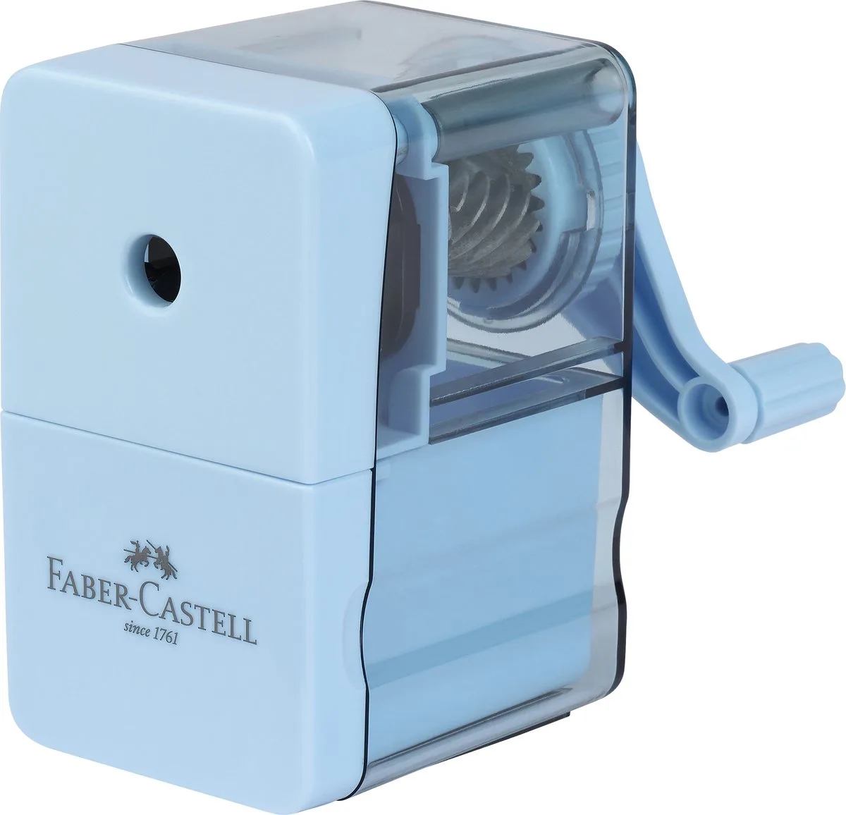 Puntenslijper Tafelmodel - Geschikt voor Potloden tot 8,4 mm - rond, driekant en zeskantig - Blauw - FC-180985 fra Faber-Castell i Lyseblå – produktbillede