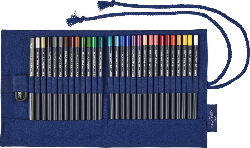 roletui Goldfaber - 27 kleurpotloden + gum + grafietpotlood - FC-114752 by Faber-Castell in Blue – product photo