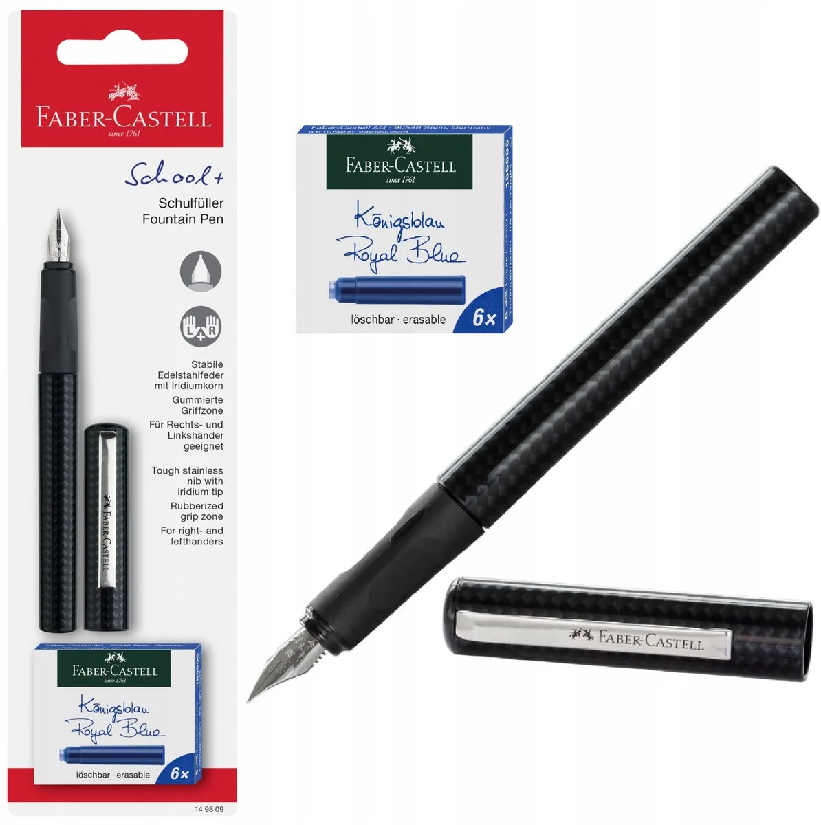 School+ Vulpen + 6 Blauwe Inktpatronen de Faber-Castell en Noir – photo produit