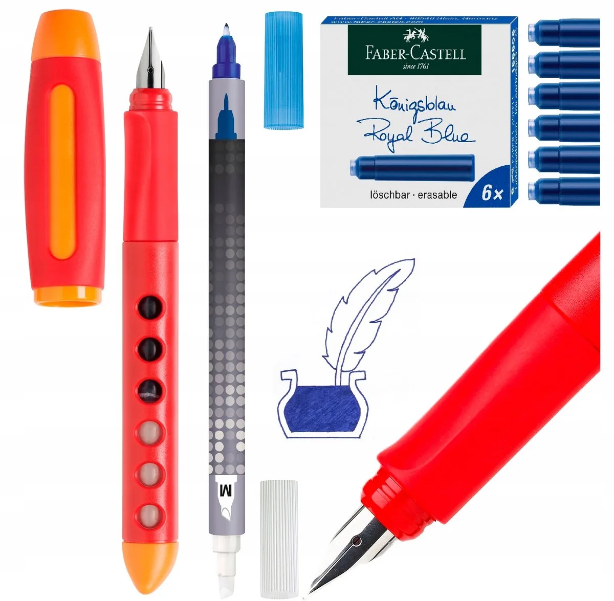 Scribolino linkshandige vulpenset met inkt en gom de Faber-Castell – photo produit