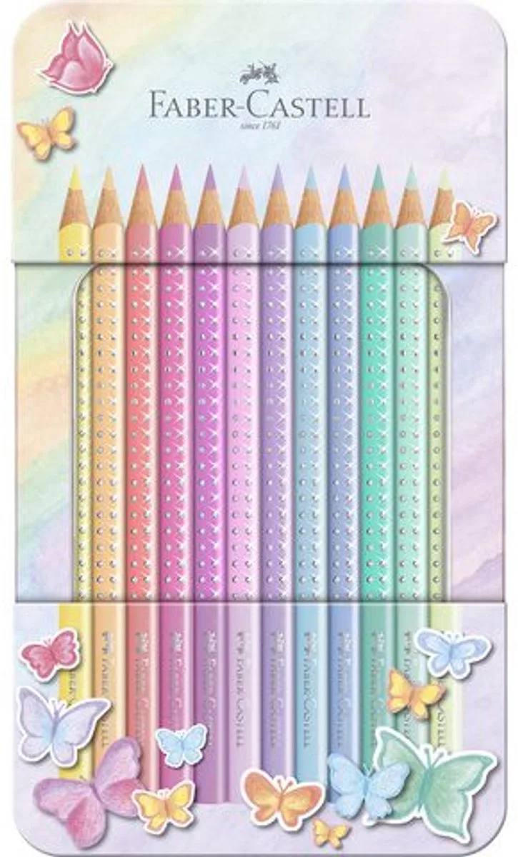 Sparkle kleurpotloden - 12 stuks in blik - pastelkleuren - FC-201910 by Faber-Castell in Pastel – product photo