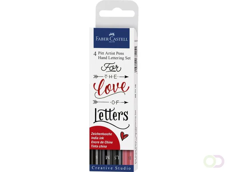 tekenstift Faber-Castell Pitt Artist Pen handlettering 4-delig etui zwart van Faber-Castell – productfoto