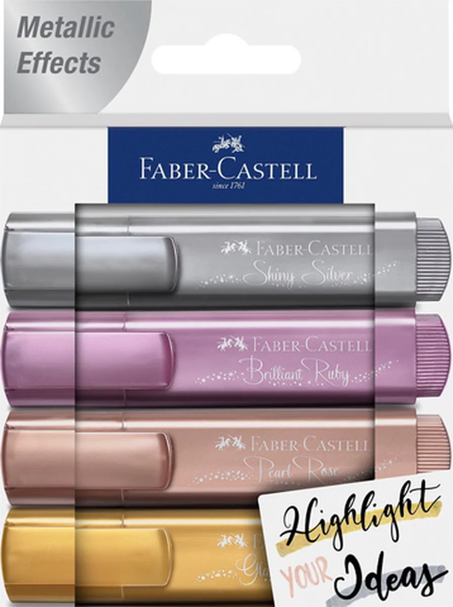 tekstmarker - 4 stuks - metallic - markeerstift - FC-154623 de Faber-Castell en Assorti – photo produit
