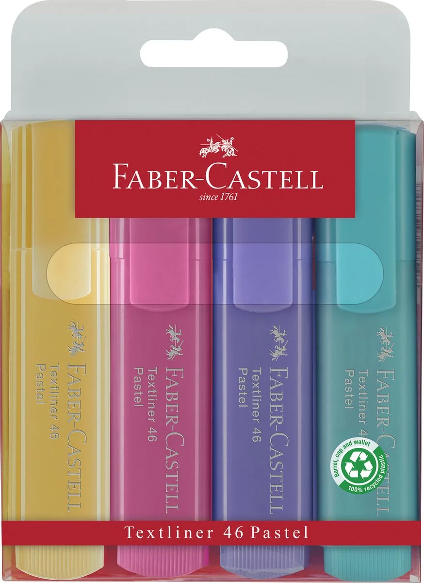 tekstmarkers - 4 stuks - assorti - markeerstift - FC-154610 van Faber-Castell in Assorti pastel – productfoto