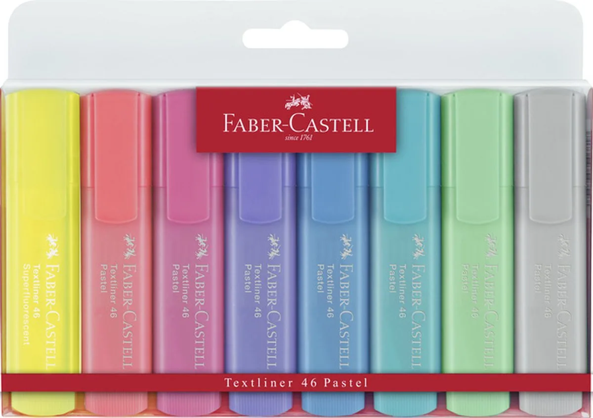 tekstmarkers - etui 8 stuks – pastel - markeerstift - FC-154681 de Faber-Castell en Assorti – photo produit