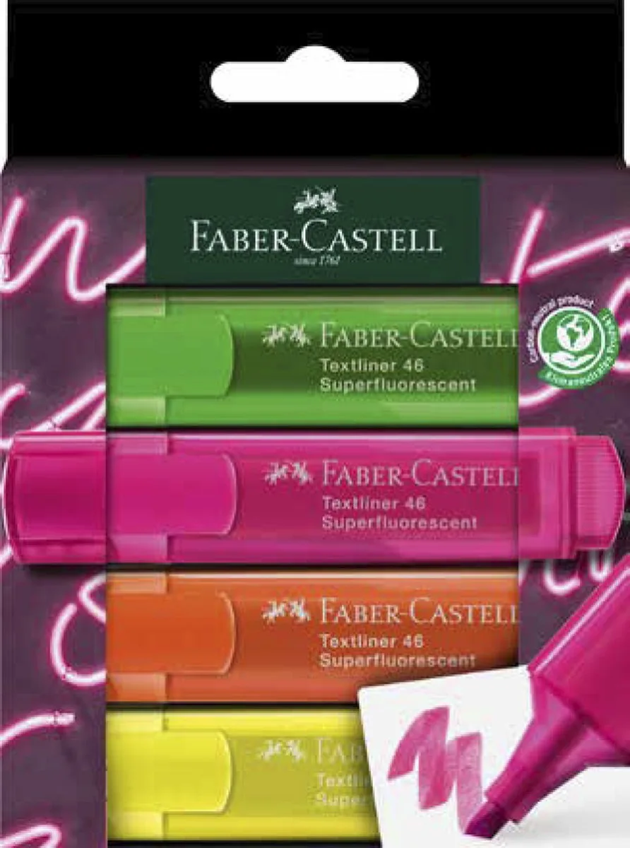 tekstmarkers - neon - 4 stuks - FC-254600 van Faber-Castell in Neon 4 stuks assorti – productfoto