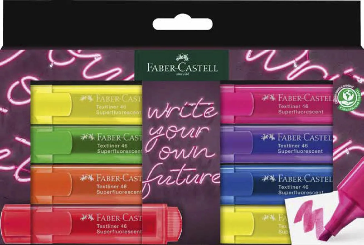 tekstmarkers - neon - 8 stuks - in karton etui - FC-254601 de Faber-Castell en Neon 8 stuks assorti – photo produit