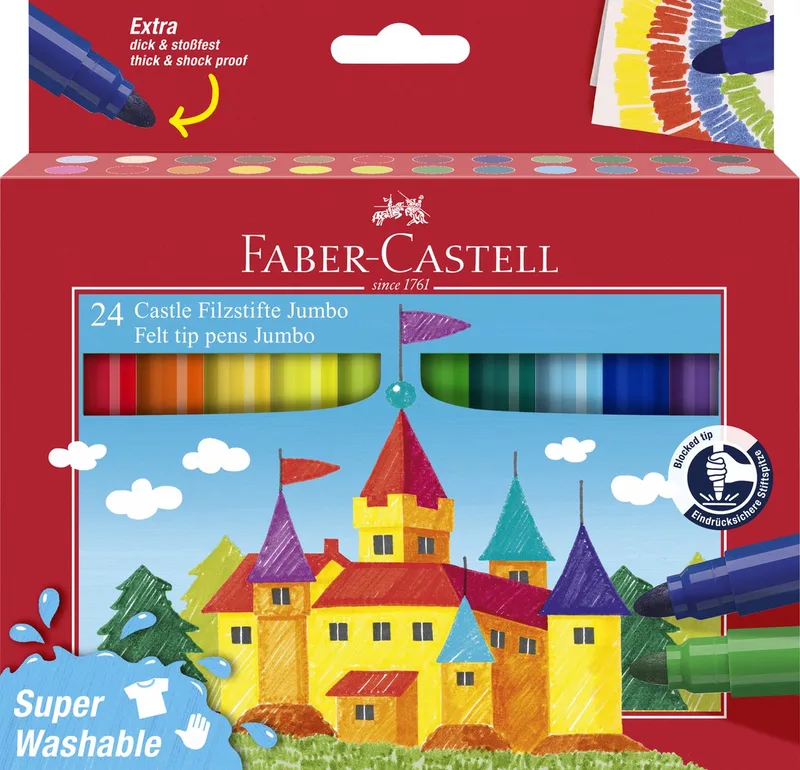 viltstiften Jumbo - 24 stuks - super wasbaar - FC-154324 by Faber-Castell in 24 assorti kleuren – product photo