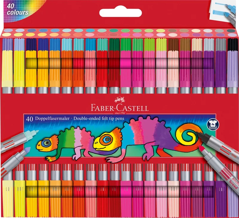 viltstiften set - 2 schrijfpunten - 40 kleuren - FC-151140 by Faber-Castell in Assorti 40 kleuren – product photo