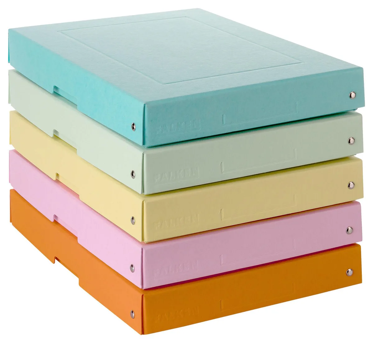 PURE Aufbewahrungsbox 500 Blatt pastellorange, pastellblau, pastellrosa, pastellgrün, pastellgelb 24,0 x 32,0 x 4,0 cm, 5 St. de Falken – photo produit