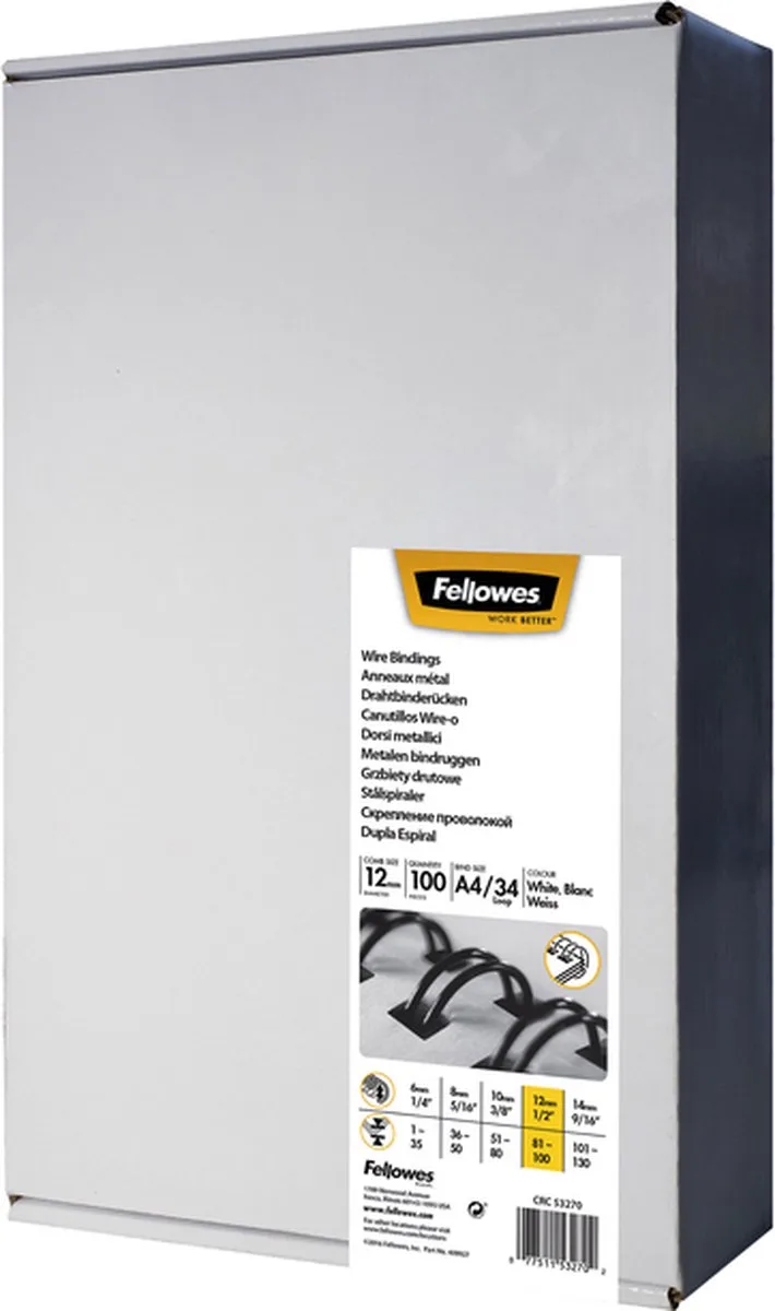 bindring - metalen bindruggen - 12 mm - tot 100 vel - 34-rings - A4 - 100 stuks von Fellowes in Weiß – Produktfoto