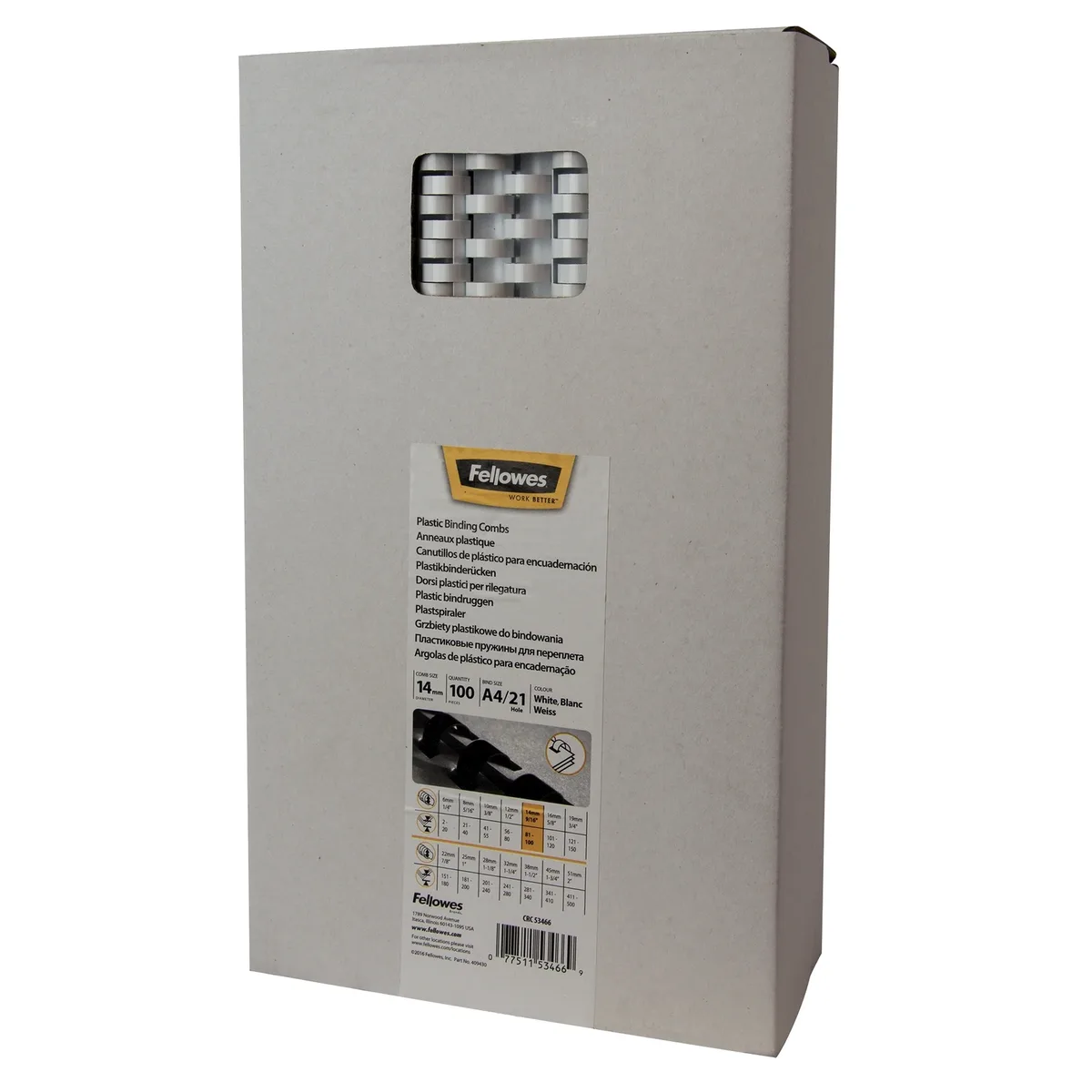 Bindrug fellowes 14mm 21rings a4 wit fra Fellowes – produktbillede
