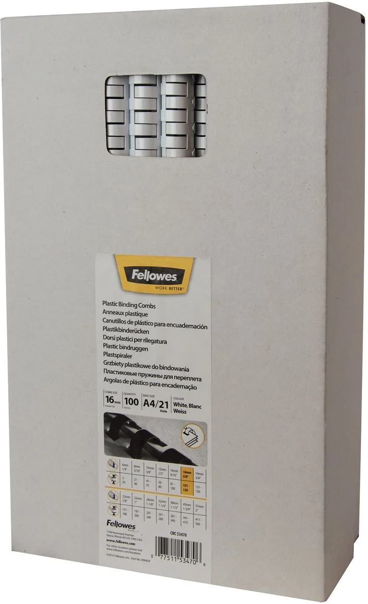 bindruggen 16 mm 100 stuks fra Fellowes i Hvid – produktbillede