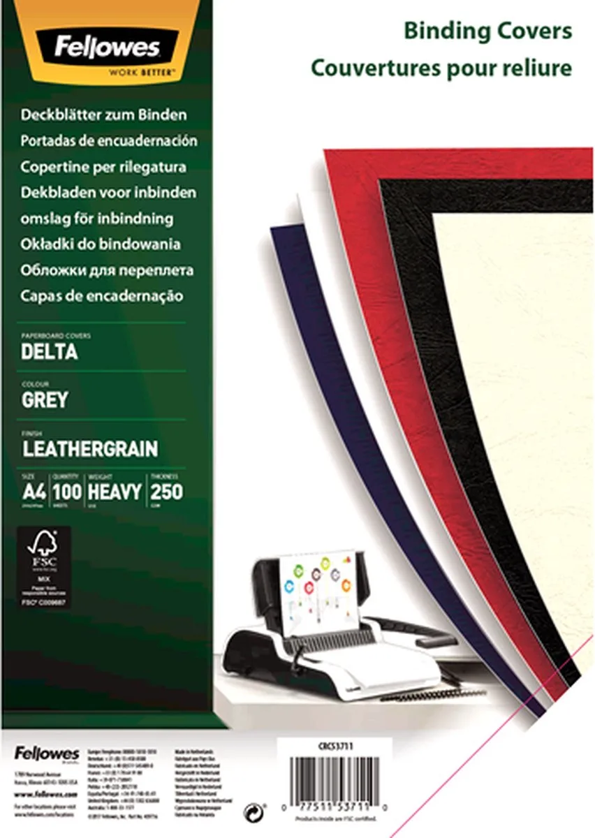 Dekbladen leatherlook FSC® - A4 250G 100PK by Fellowes in Grey – product photo