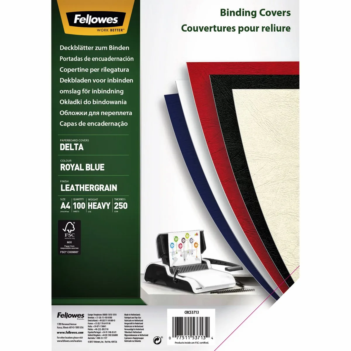 Dekbladen leatherlook FSC A4 by Fellowes in Blue – product photo