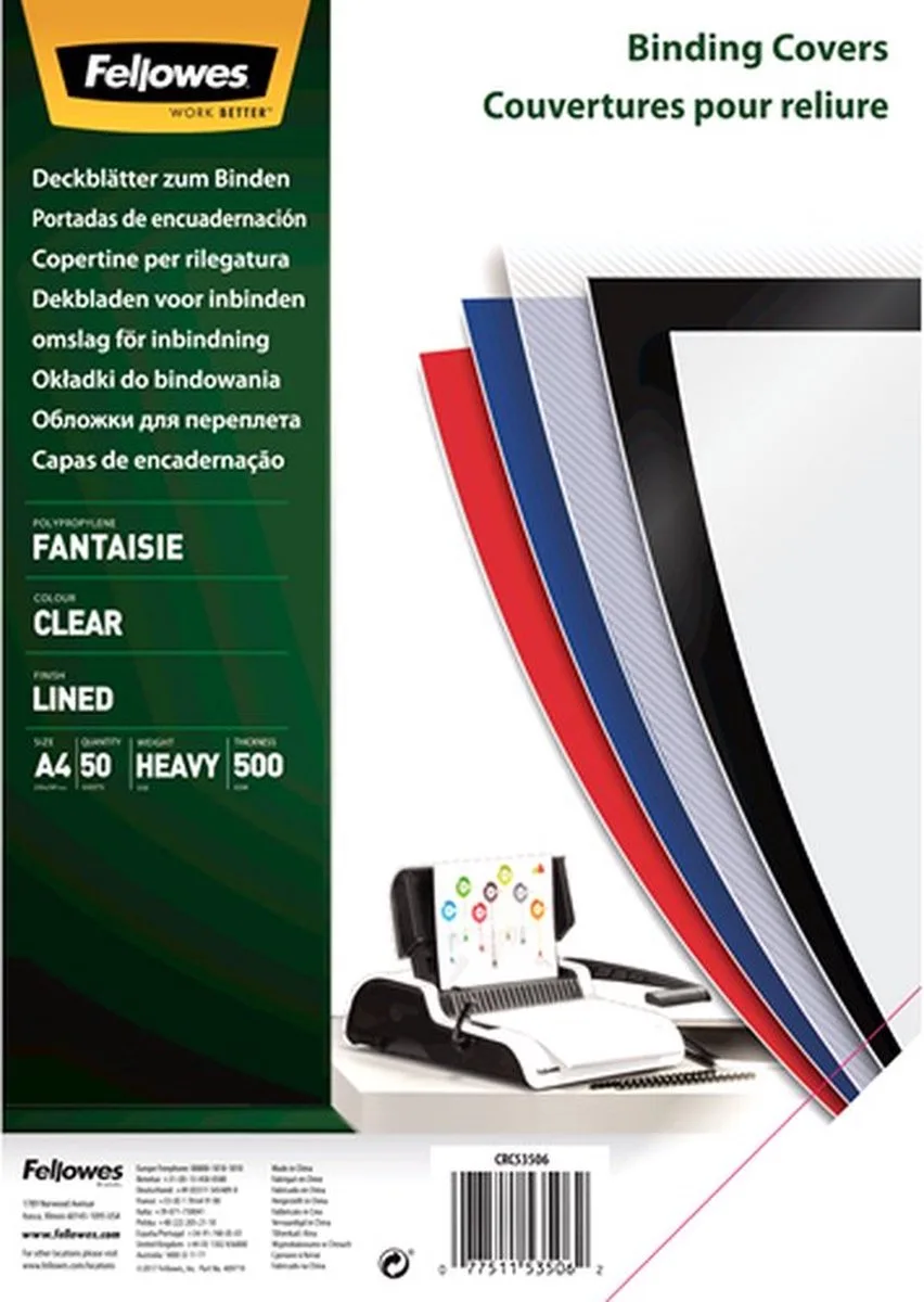 Fantasia polypropyleen dekbladen - transparant/lijnen - A4 - 50PK van Fellowes in Transparant – productfoto