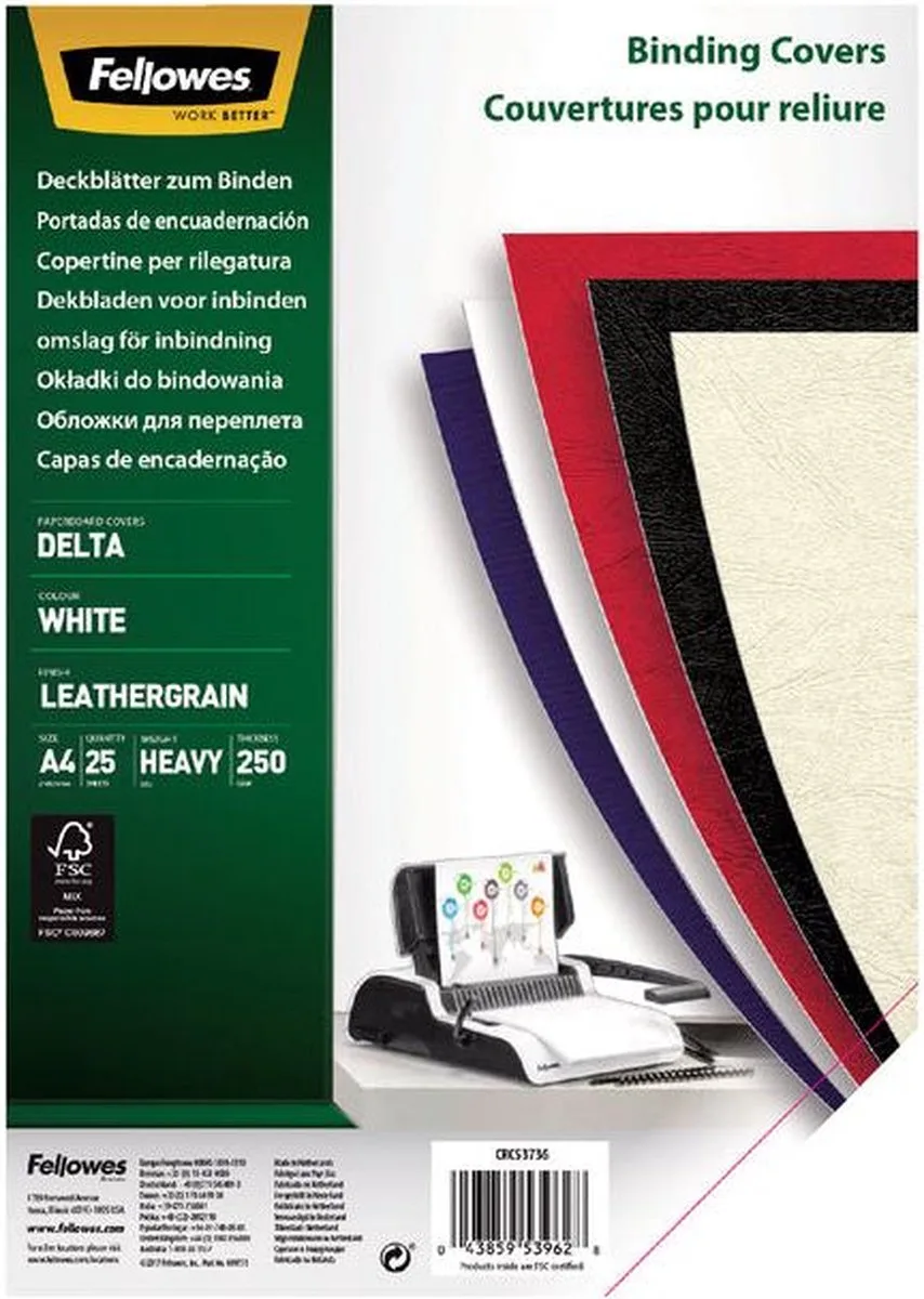 Gekleurde Dekbladen Leatherlook FSC A4 - (25 stuks) von Fellowes in Weiß – Produktfoto