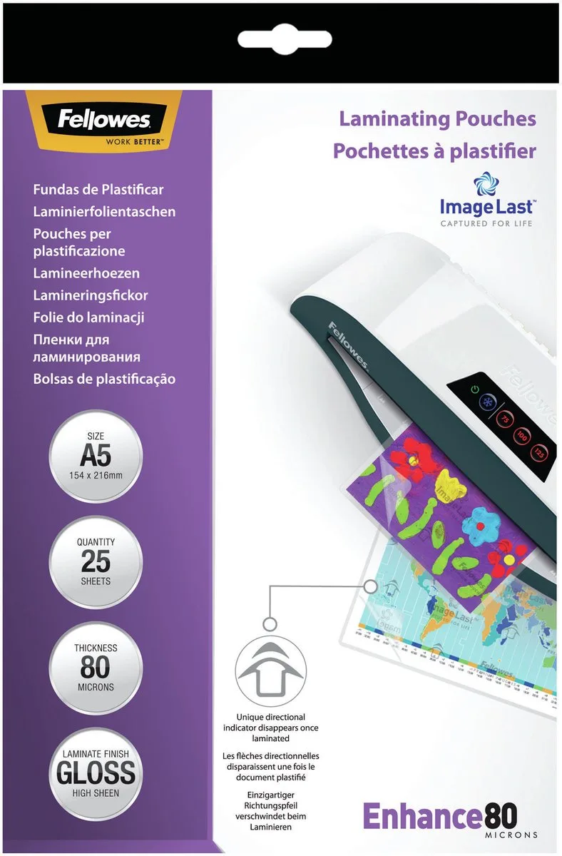 Imagelast lamineerhoezen - A5 - 80 micron - 25 stuks von Fellowes in Transparent – Produktfoto