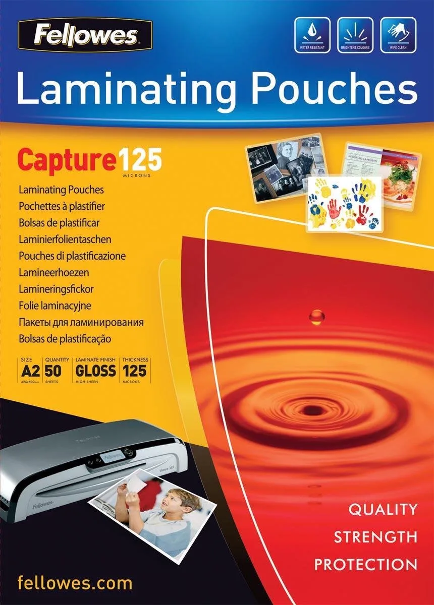 lamineerhoezen A2 125 micron, 50 stuks fra Fellowes – produktbillede
