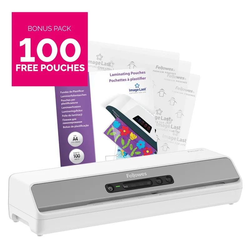 lamineermachine Amaris voor ft A3 + Bonus Pack van 100 lamineerhoezen (A4, 80 micron) by Fellowes – product photo