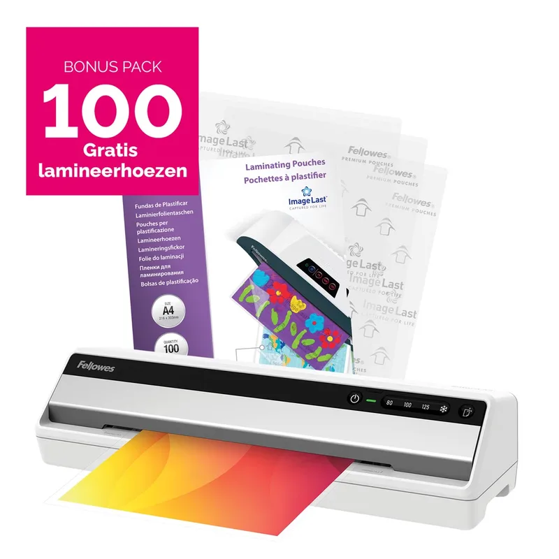 lamineermachine Saturn voor ft A3 + Bonus Pack van 100 lamineerhoezen (A4, 80 micron) von Fellowes – Produktfoto