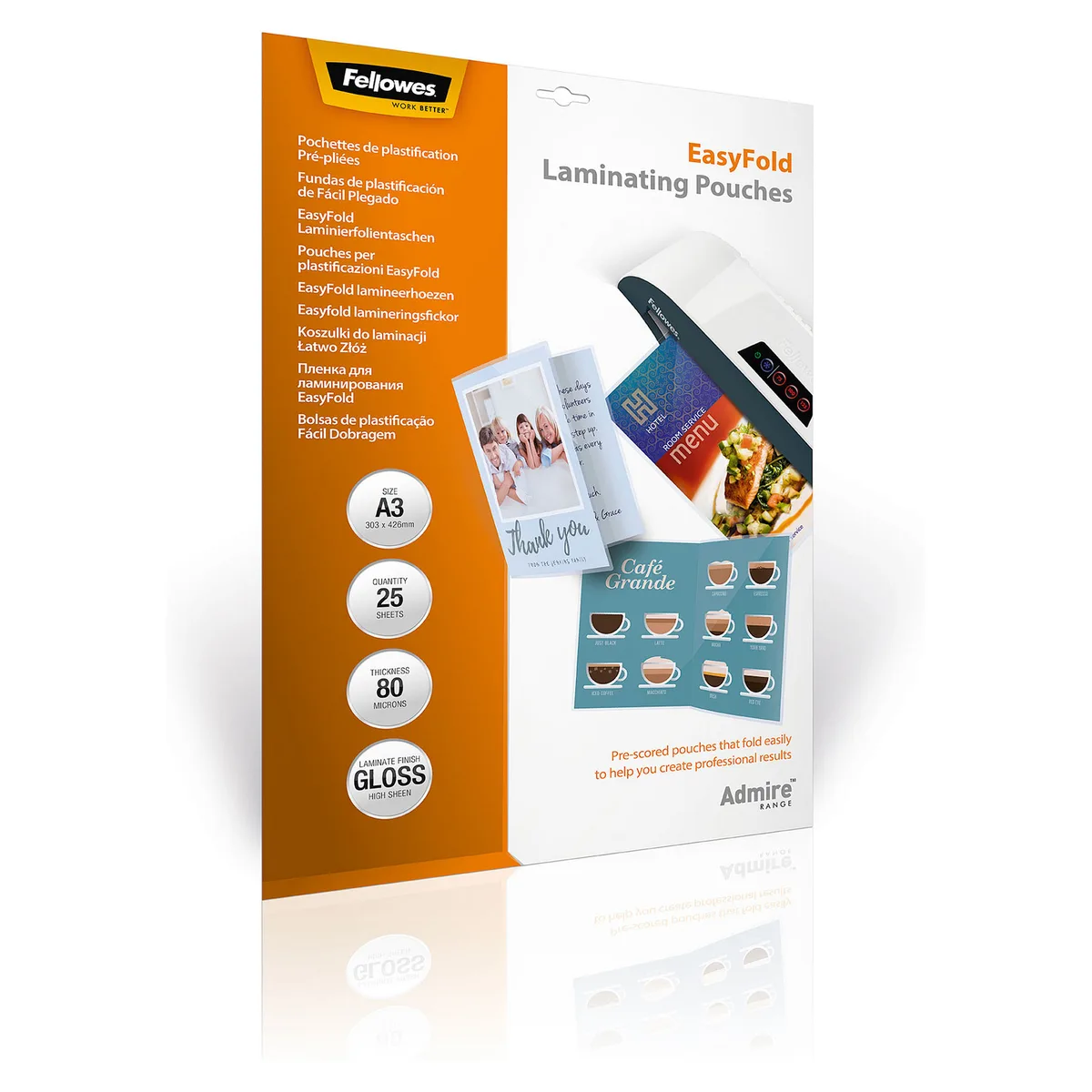 Laminierfolie Admire A3 80Mikron glänzend 25er Pack by Fellowes – product photo