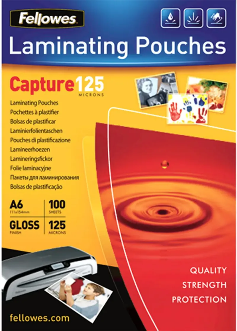 Glanzende lamineerfolie A6 125 - 100 stuks van Fellowes – productfoto