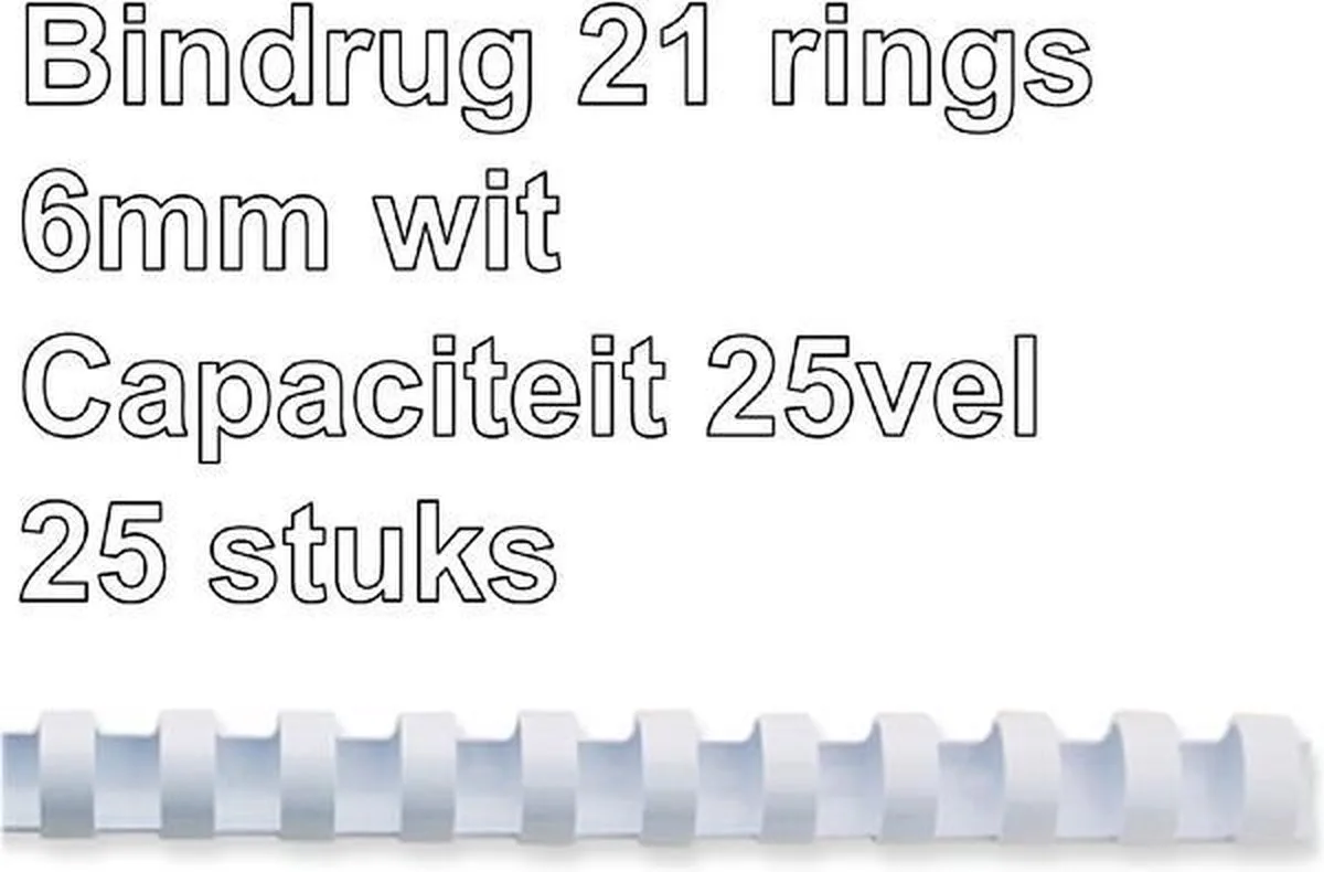 Plastic Bindruggen - 6 mm - 21-ringen - A4 van Fellowes in Wit – productfoto