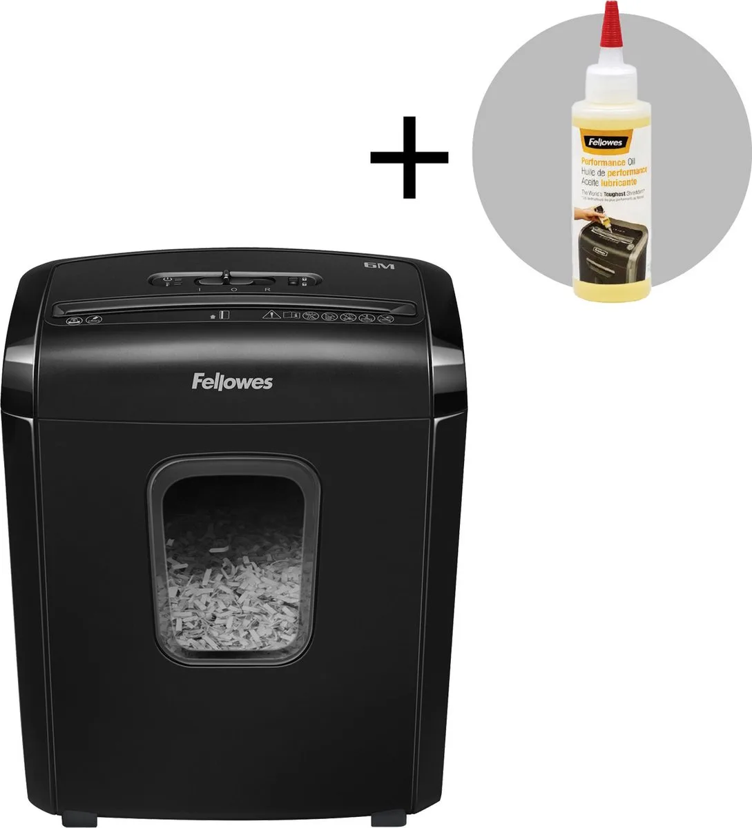 Powershred 6M Papierversnipperaar Minisnippers + Fellowes Onderhoudsolie 120ml van Fellowes in Zwart – productfoto