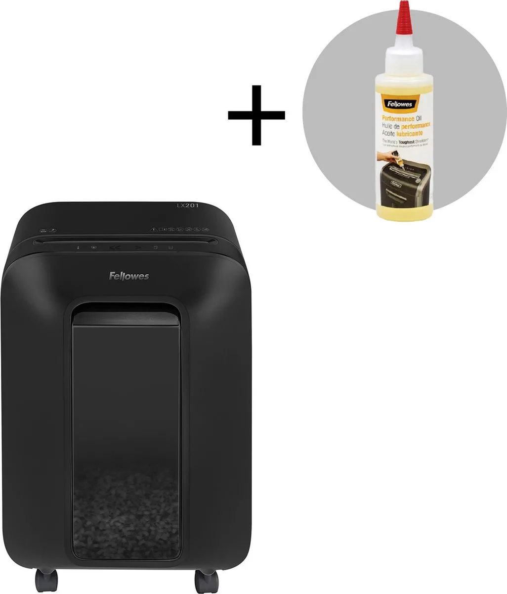 Powershred LX201 Micro-Cut Papierversnipperaar + Fellowes Onderhoudsolie 120ml van Fellowes in Zwart – productfoto