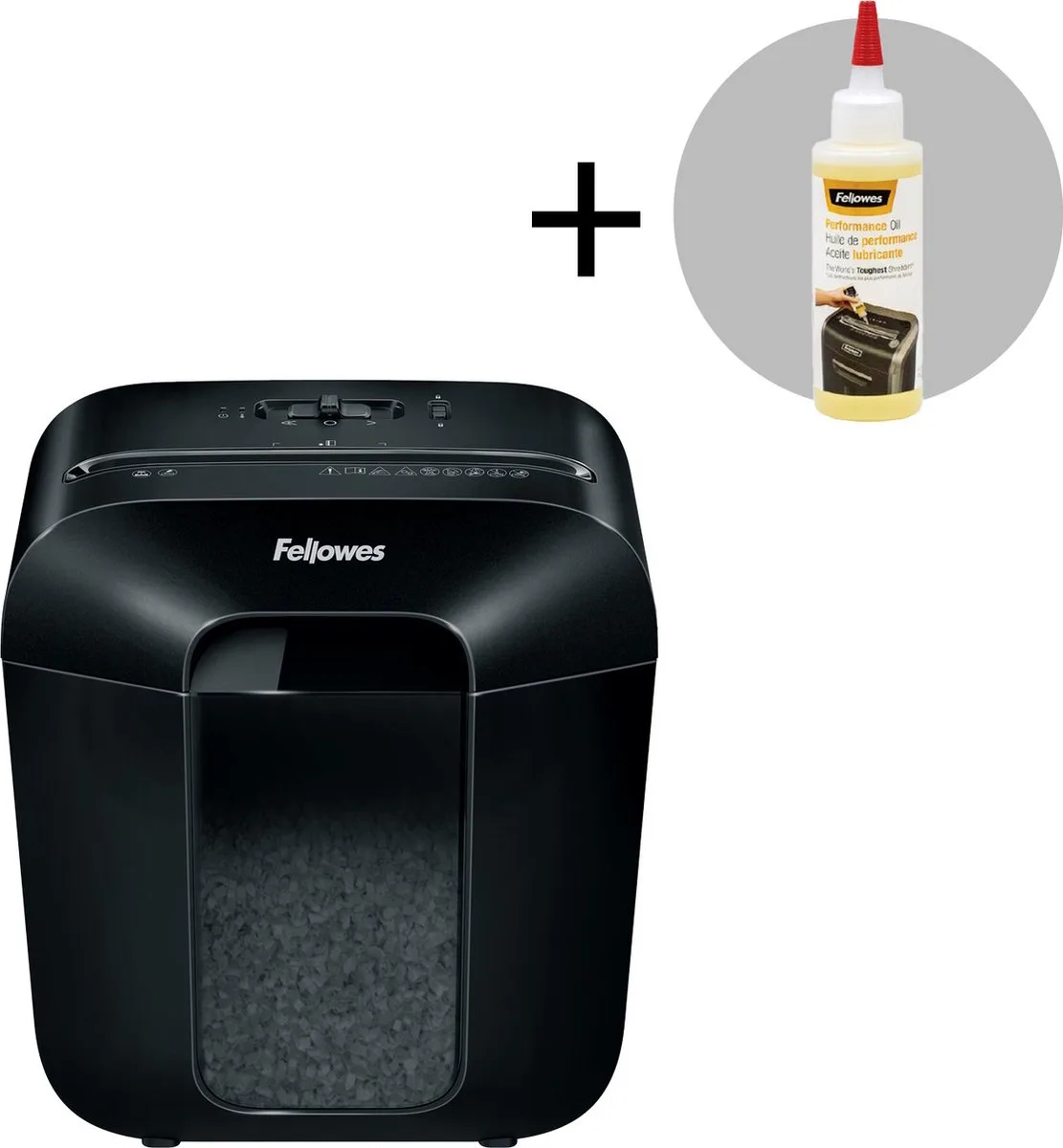 Powershred LX25M Papierversnipperaar (Mini Cut) 230V EU + Fellowes Onderhoudsolie 120ml van Fellowes in Zwart – productfoto