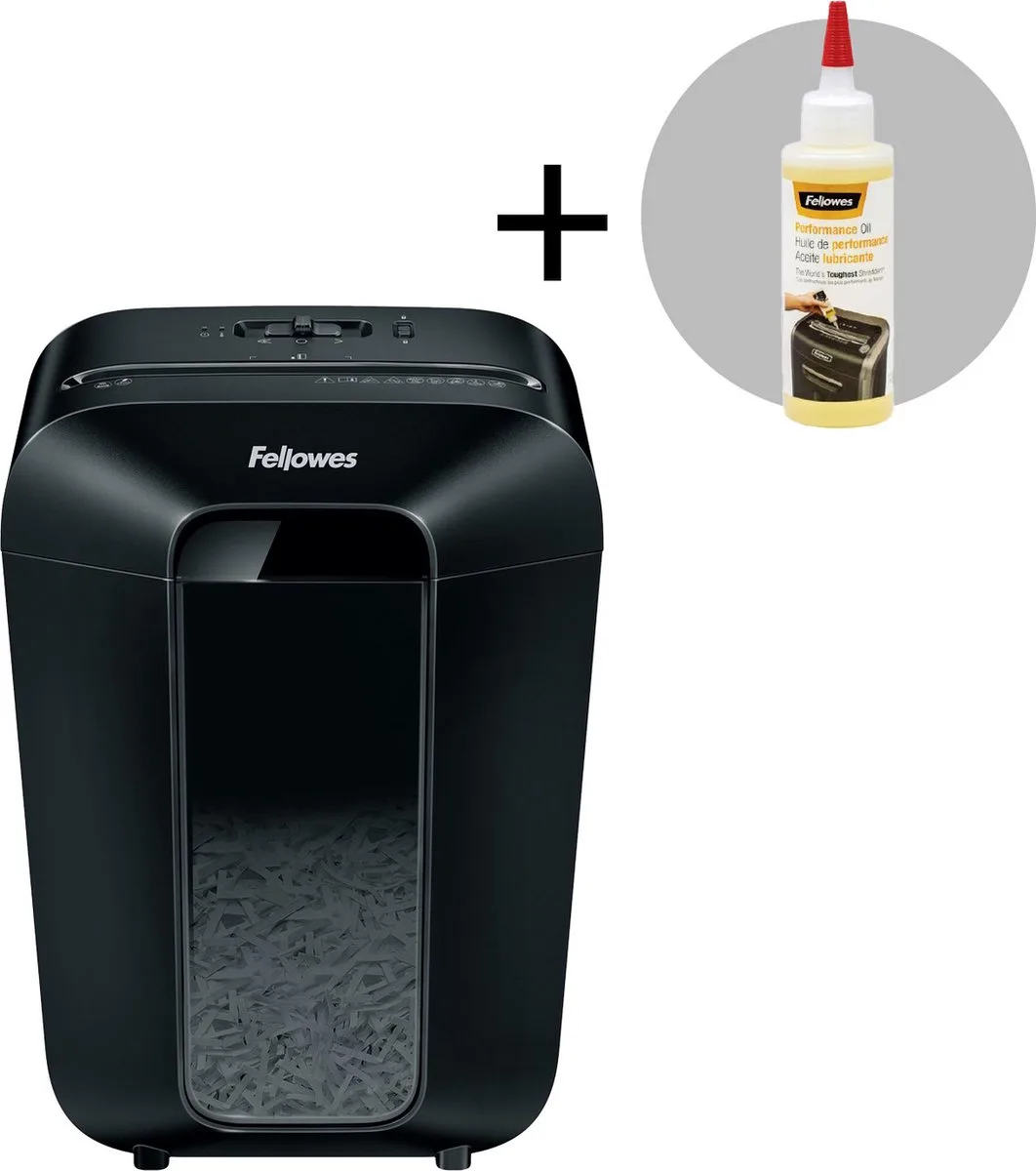 Powershred LX70 Papierversnipperaar (Cross Cut) + Fellowes Onderhoudsolie 120ml van Fellowes in Zwart – productfoto