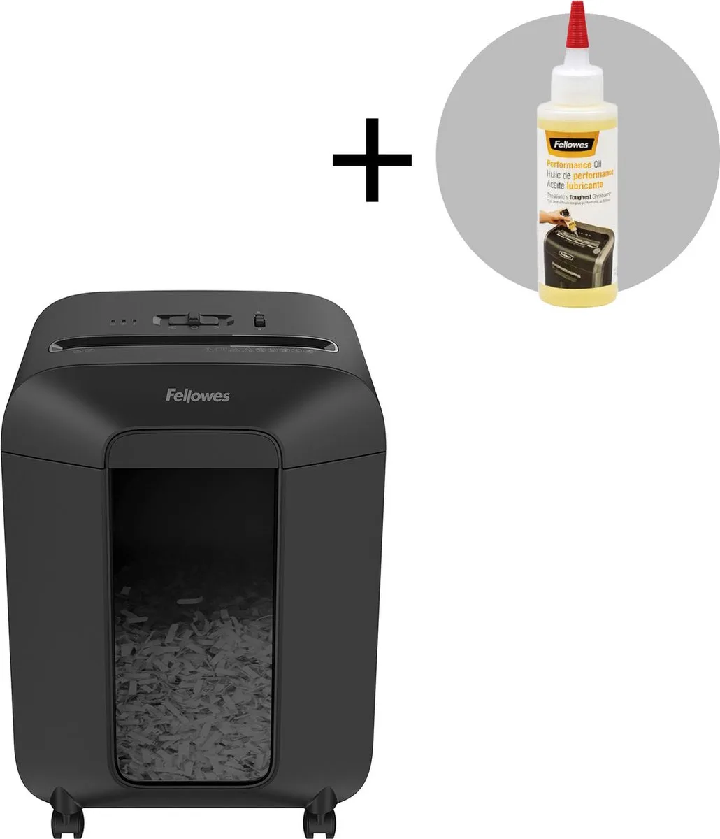 Powershred LX85 Cross-Cut Papierversnipperaar + Fellowes Onderhoudsolie 120ml van Fellowes in Zwart – productfoto