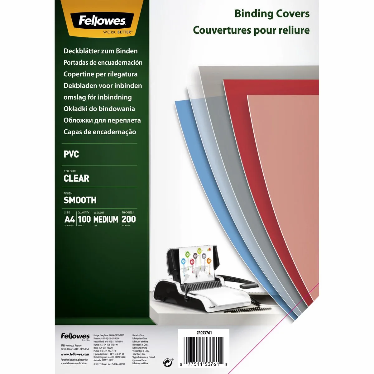 schutbladen A4 200 micron 100 stuks PVC by Fellowes in Transparent – product photo